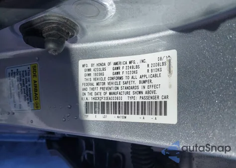 2014 Honda Accord Lx z USA, uszkodzony, nr VIN 1HGCR2F30EA003600